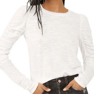 Free People White Long Puff Sleeve Top